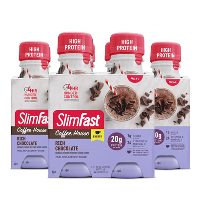 SlimFast Protein Shake with Caffeine, Caramel Macchiato- 20g Protein, Meal Replacement Shakes, High Protein with Low Carb and Low Sugar, 24 Vitamins and Minerals, 12 Count (Pack of 1)