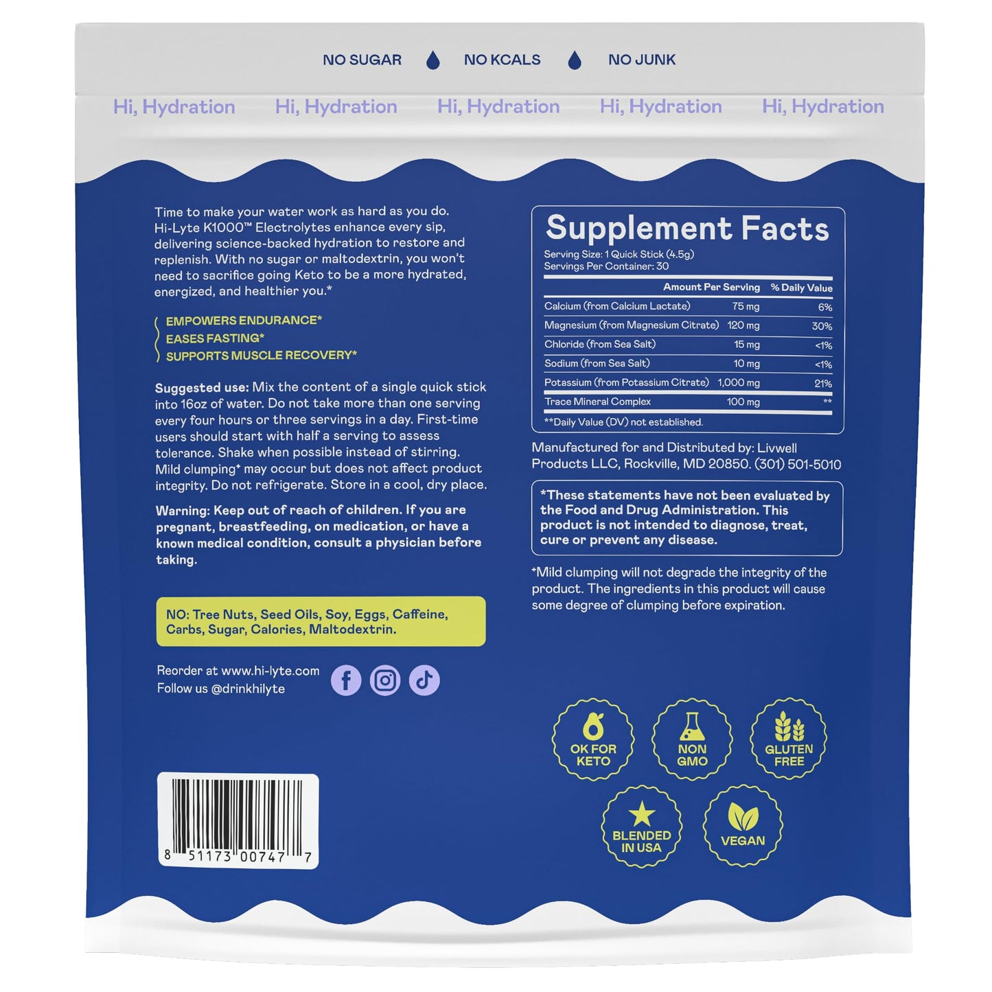 Hi-Lyte Keto K1000 Electrolyte Powder | Raspberry Lemon | Hydration Supplement Drink Mix | Boost Energy & Beat Leg Cramps | No Sugar, No Maltodextrin | 50 Servings