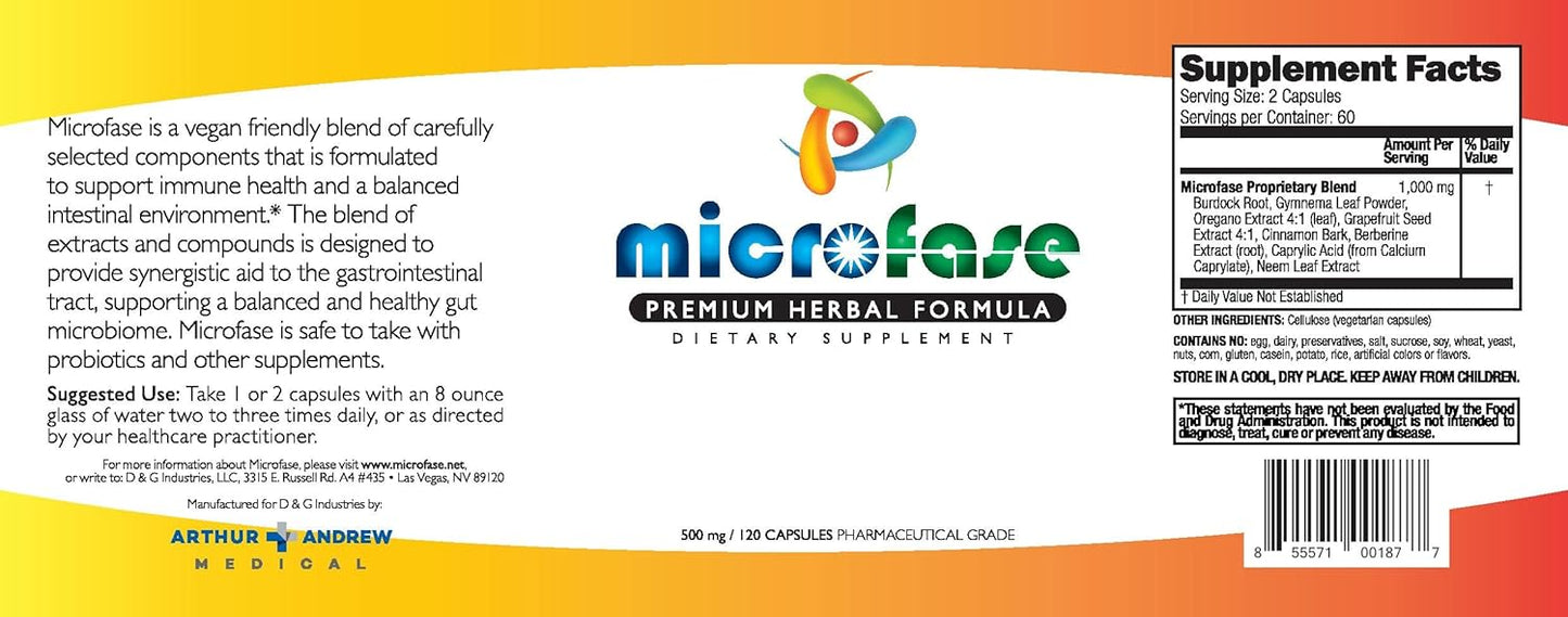 Microfase-Premium Herbal Formula - Intestinal Cleanse to Support Balanced Flora Levels - 120 Capsules Nirvana Guru
