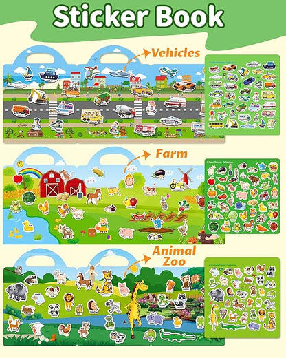 Reusable Sticker Book for Toddlers 2-4 Years, Stickers for Kids, Toddler Sticker Book Ages 1-3, Toddler Craft Activities, Toddlers Travel Toys Ages 2+ Boy Girl Birthday Gifts nirvanaguru