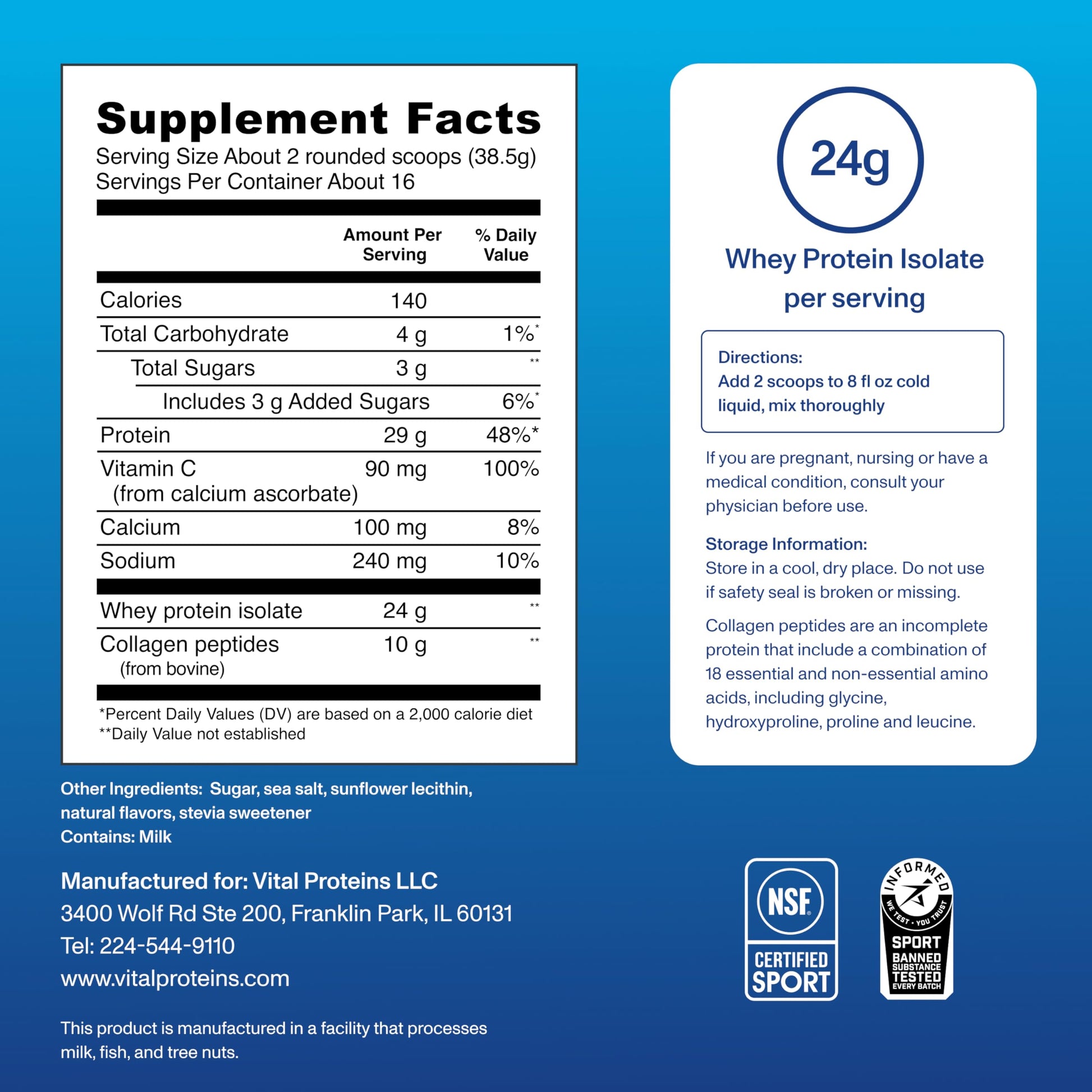 Vital Proteins Whey Protein Powder+ Collagen Peptides, 24g Protein Supporting Recovery & Joint Health, with Vitamin C, About 16 Servings - Vanilla 21.7oz - Nirvana Guru