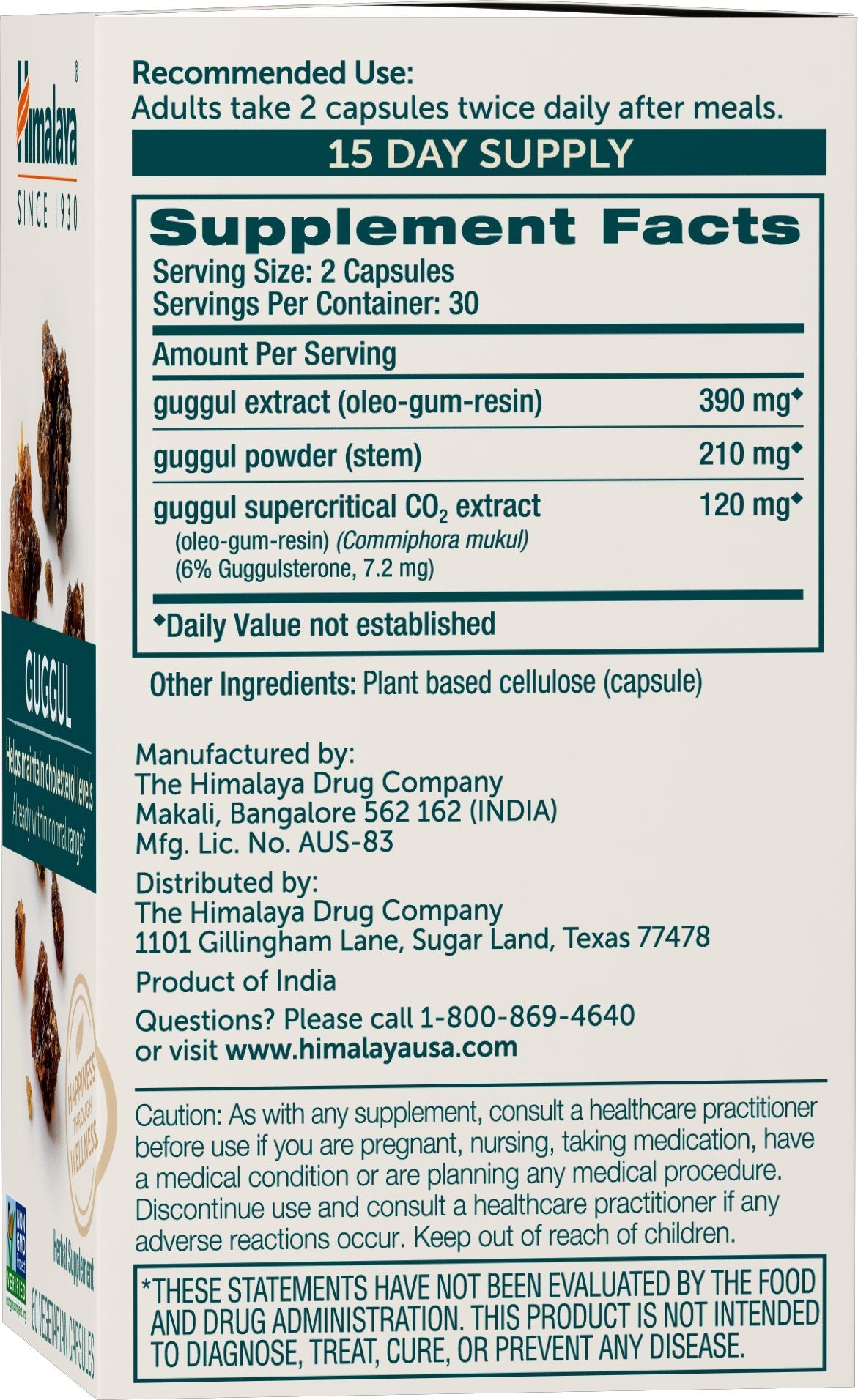 Himalaya Guggul Herbal Supplement, HDL & LDL Support, Liver Health, Liver Cleansing, Triglyceride Support, Bile Production, 720 mg, Non-GMO, Vegetarian, 60 Capsules, 1 Pack - Nirvana Guru