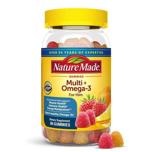 Nature Made Multivitamin for Him with Omega-3, Mens Multivitamins for Daily Nutritional Support, Multivitamin for Men, 80 Gummy Vitamins and Minerals, 40 Day Supply - Nirvana Guru