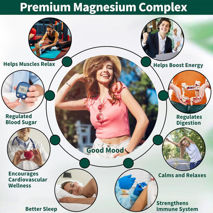 Magnesium Supplement with 9 Forms of High Absorption Magnesium Glycinate, L-threonate, Citrate, Malate and More for Muscle, Brain Support, Non-GMO, Gluten & Soy Free, 60 Capsules Nirvana Guru