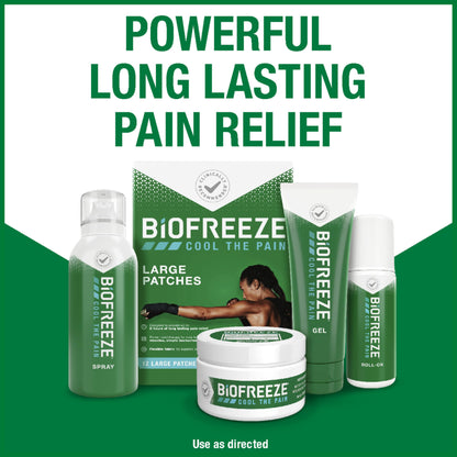 Biofreeze Large Pain Relief Patches, Menthol Pain Patches for Lower Back, Neck, Knee, & Shoulder, Comfortable & Flexible Fabric Stays in Place, FSA Eligible, 5 ct