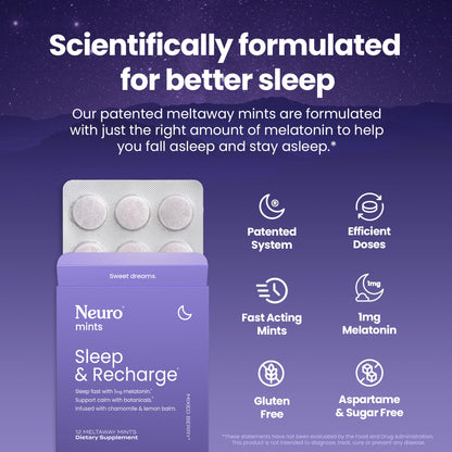 NeuroGum Sleep & Recharge Meltaway Mints | 1mg Melatonin + Chamomile + Elderberry + Lemon Balm + Passion Flower | Natural Sugar Free Rest & Relaxation Supplement (Mixed Berry, 144 Pieces) Nirvana Guru