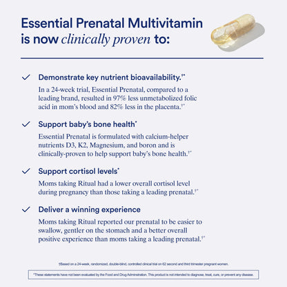 Ritual Essential for Women Prenatal Multivitamin: Folate & Choline for Neural Tube Support, Omega-3 DHA for Fetal Brain Development, Iron, Calcium-Helper D3 & K2, Non-GMO, Vegan, Citrus, 30 Days