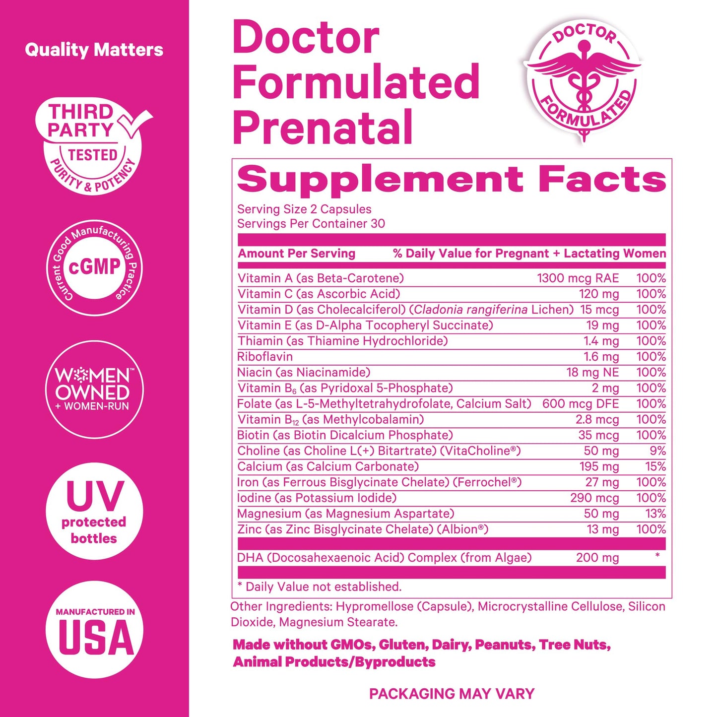 Pink Stork Total Prenatal Vitamins with DHA, Folate, Iron, Choline, and Vitamin B12 - Prenatals for Women to Support Fetal Development, Pregnancy Essentials, Berry Essence, 60 Capsules, 1 Month Supply Nirvana Guru