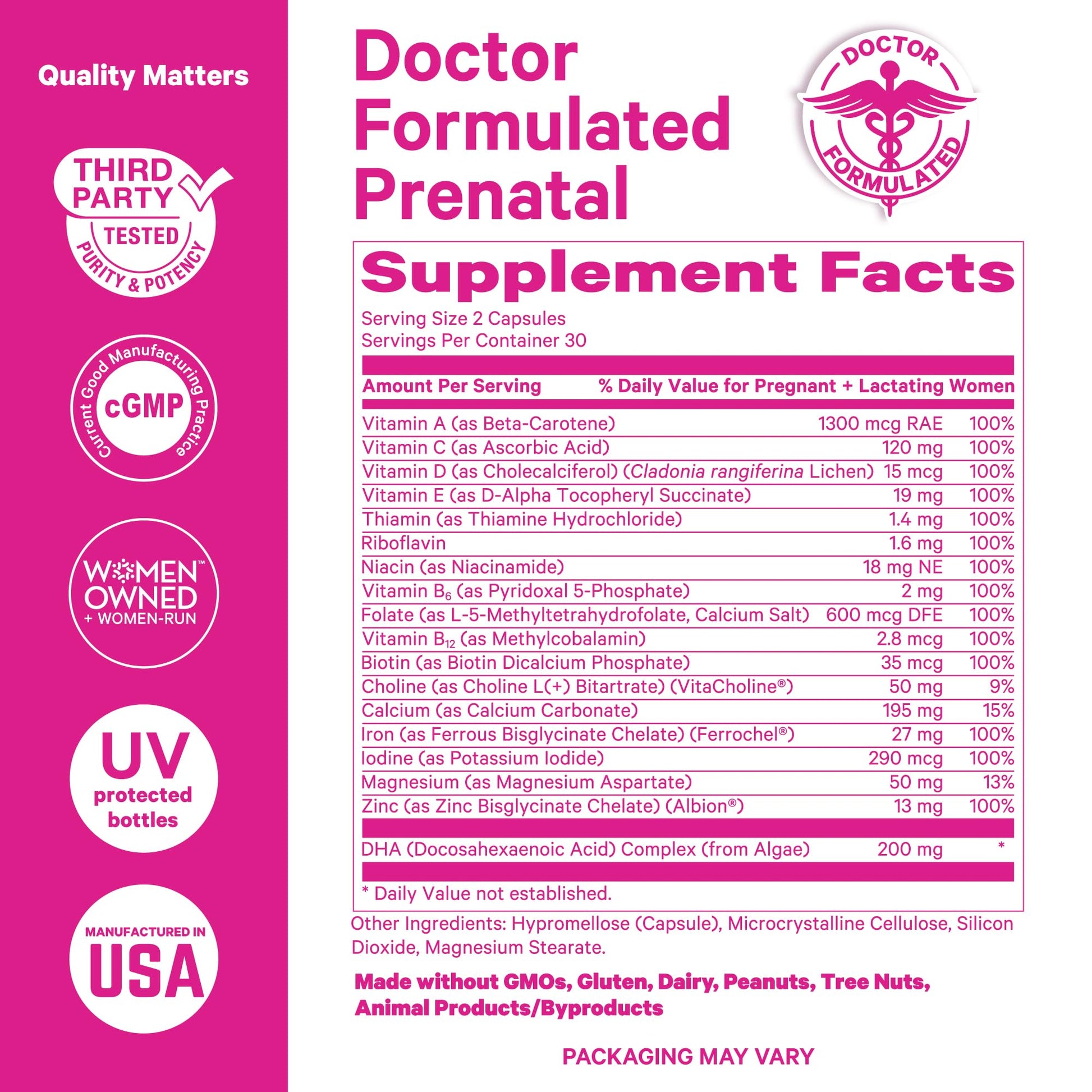 Pink Stork Total Prenatal Vitamins with DHA, Folate, Iron, Choline, and Vitamin B12 - Prenatals for Women to Support Fetal Development, Pregnancy Essentials, Berry Essence, 60 Capsules, 1 Month Supply Nirvana Guru