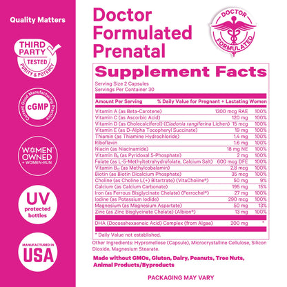Pink Stork Total Prenatal Vitamins with DHA, Folate, Iron, Choline, and Vitamin B12 - Prenatals for Women to Support Fetal Development, Pregnancy Essentials, Berry Essence, 60 Capsules, 1 Month Supply Nirvana Guru