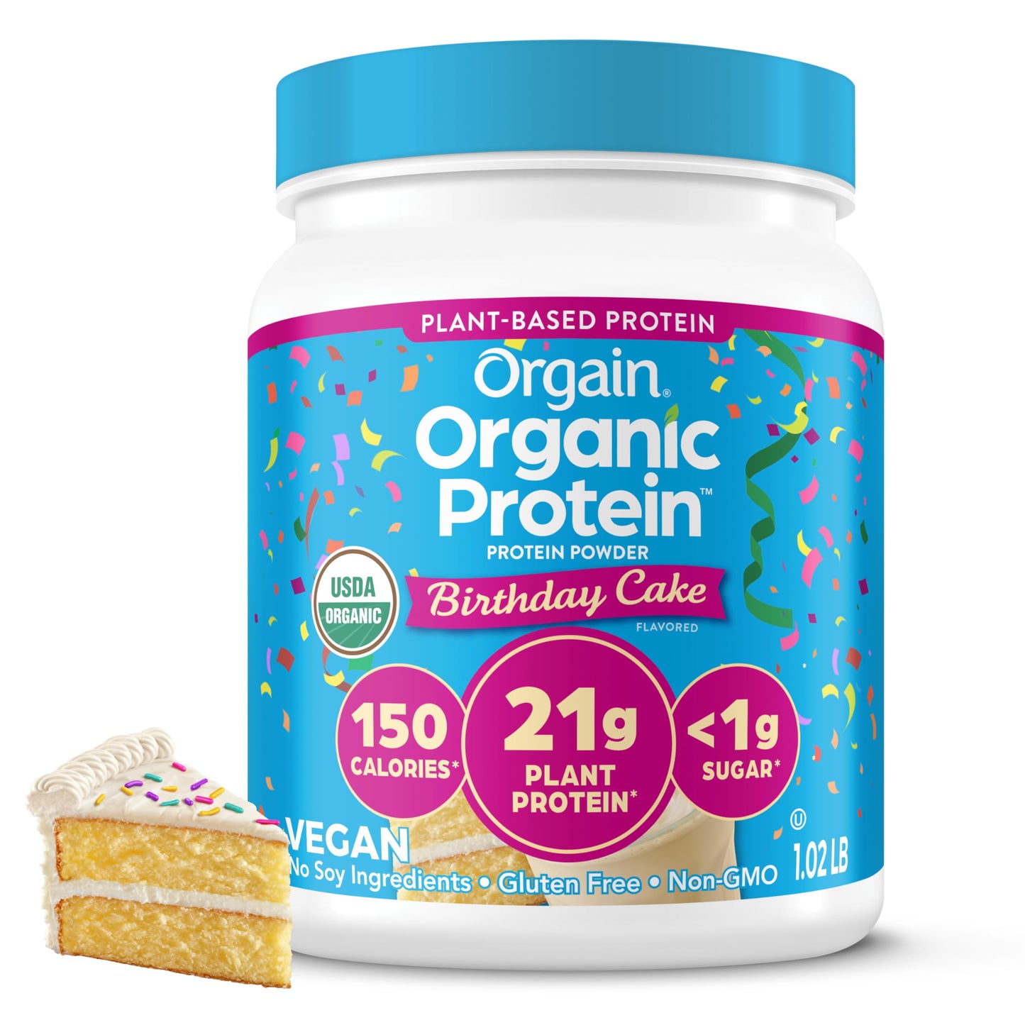 Orgain Organic Vegan Protein Powder, Vanilla Bean - 21g Plant Protein, 4g Prebiotic Fiber, No Lactose Ingredients, No Added Sugar, Non-GMO, For Shakes & Smoothies, 2.03 lb (Packaging May Vary)