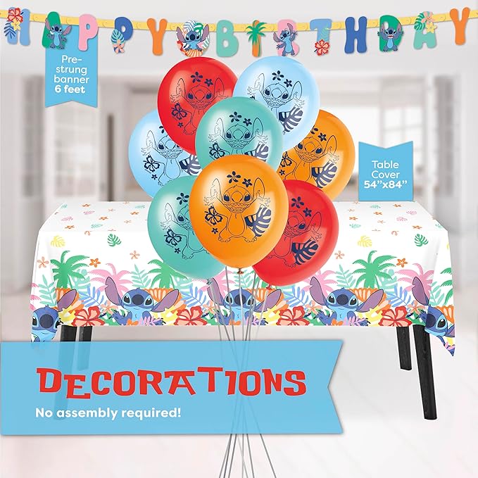 Lilo and Stitch Birthday Party Decorations for 16 | Banner, Tablecloth, Balloons, Plates and Napkins, Sticker | Stitch Birthday Decorations Nirvana Guru