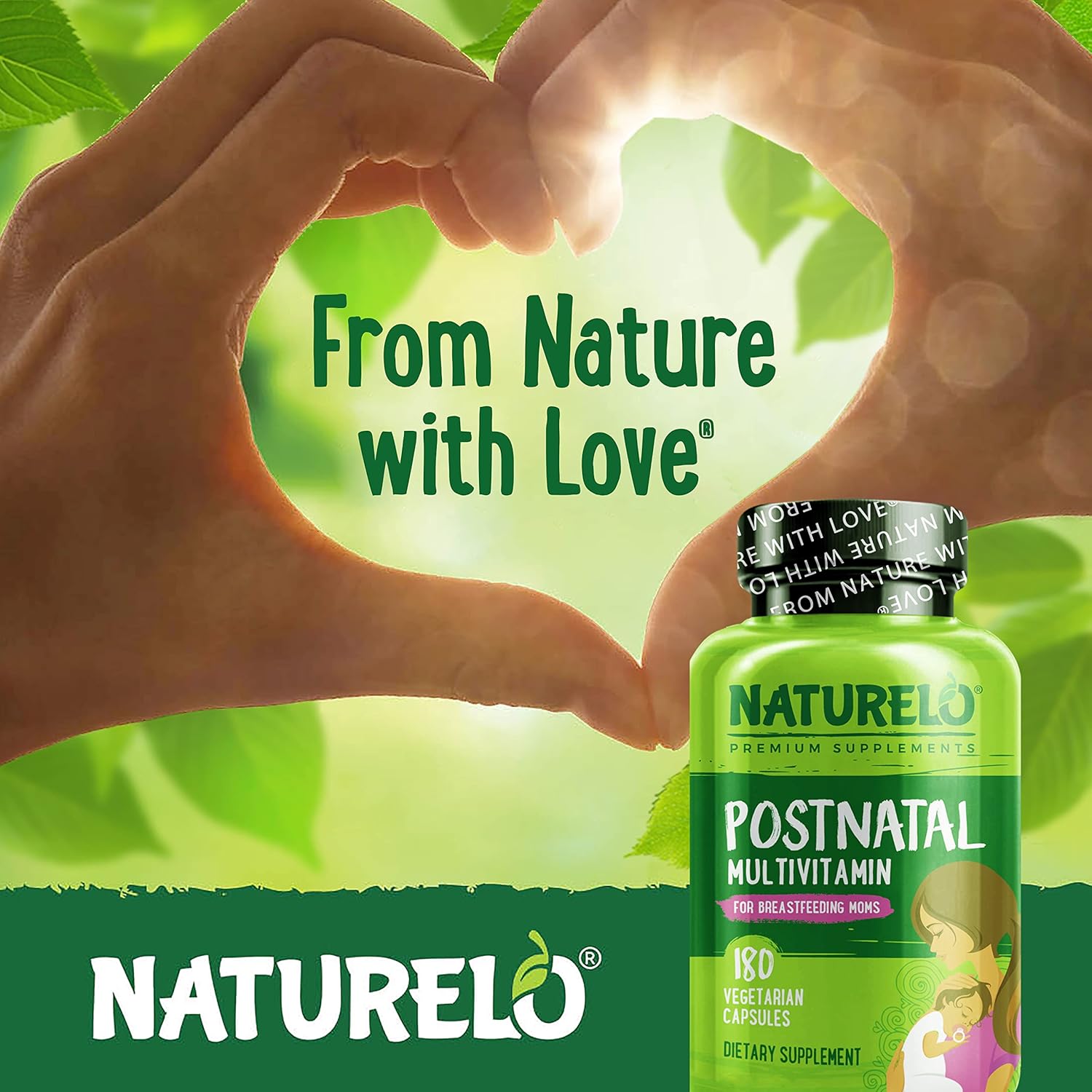NATURELO Postnatal Multivitamin - Supplement for Breastfeeding Women - Plant-Based Vitamin D, Folate, Gentle Iron - for Nursing Mother, Baby - Post Natal Lactation Support 180 Capsules - Nirvana Guru