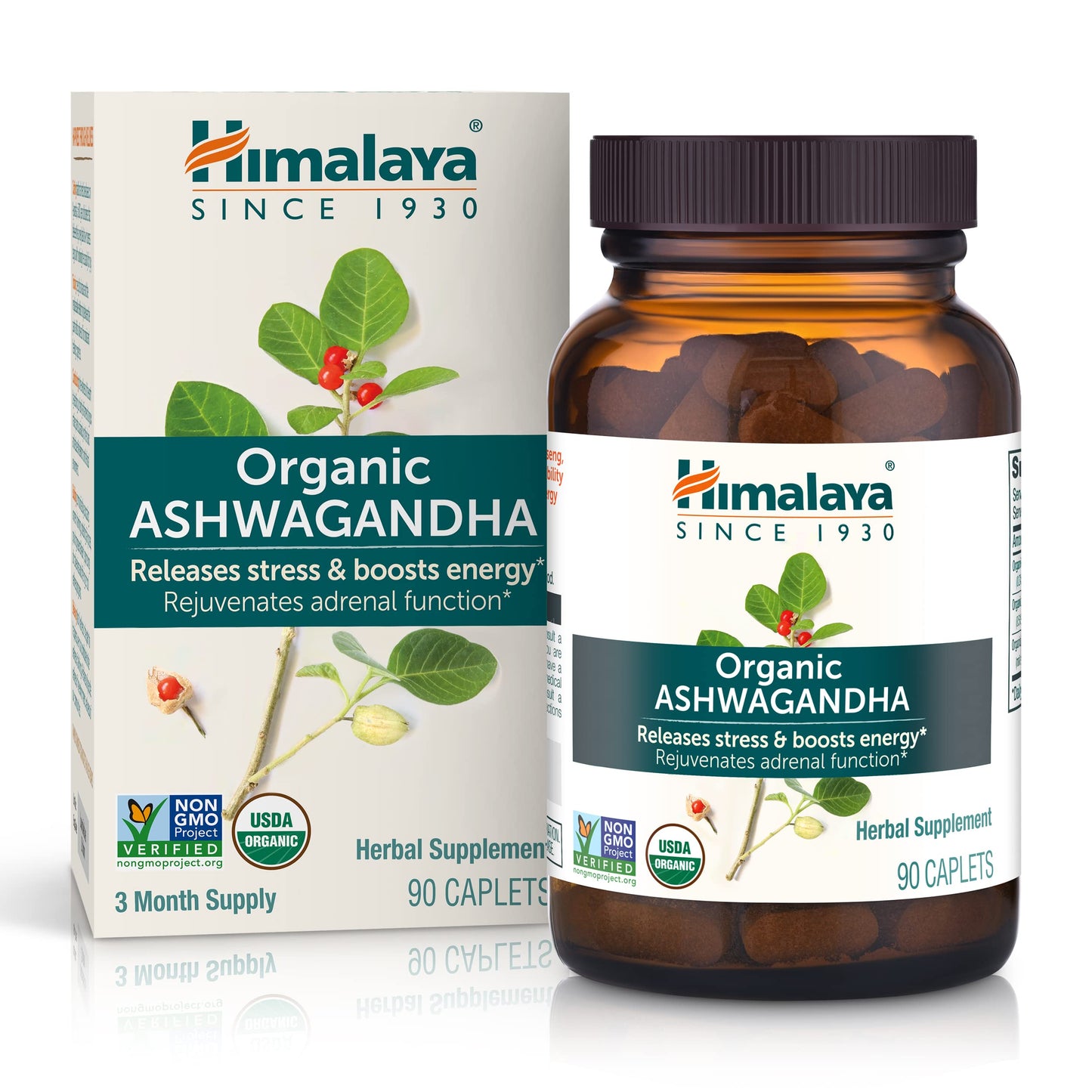 Himalaya Organic Ashwagandha, 120 Day Supply, Herbal Supplement for Stress Relief, Energy, Occasional Sleeplessness, Excipient Free, Organic, Non-GMO, Vegan, Gluten Free, 670 mg, 60 Caplets, 2 Pack - Nirvana Guru