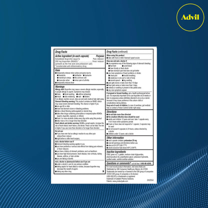 Advil Liqui-Gels minis Pain Reliever and Fever Reducer, Pain Medicine for Adults with Ibuprofen 200mg for Pain Relief - 200 Liquid Filled Capsules