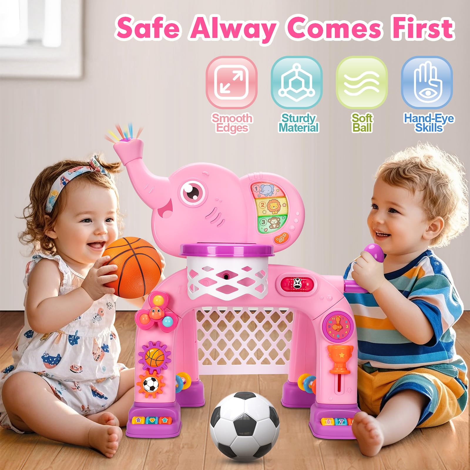 Toddler Basketball Hoop & Soccer Goal, Toys for 1 2 3 Year Old Boys Girls, Kids Sports Toy with Light Sound Music, Montessori Toys for Baby 12-18 Months, Christmas Birthday Gifts for Ages 1-3(Blue） Nirvana Guru