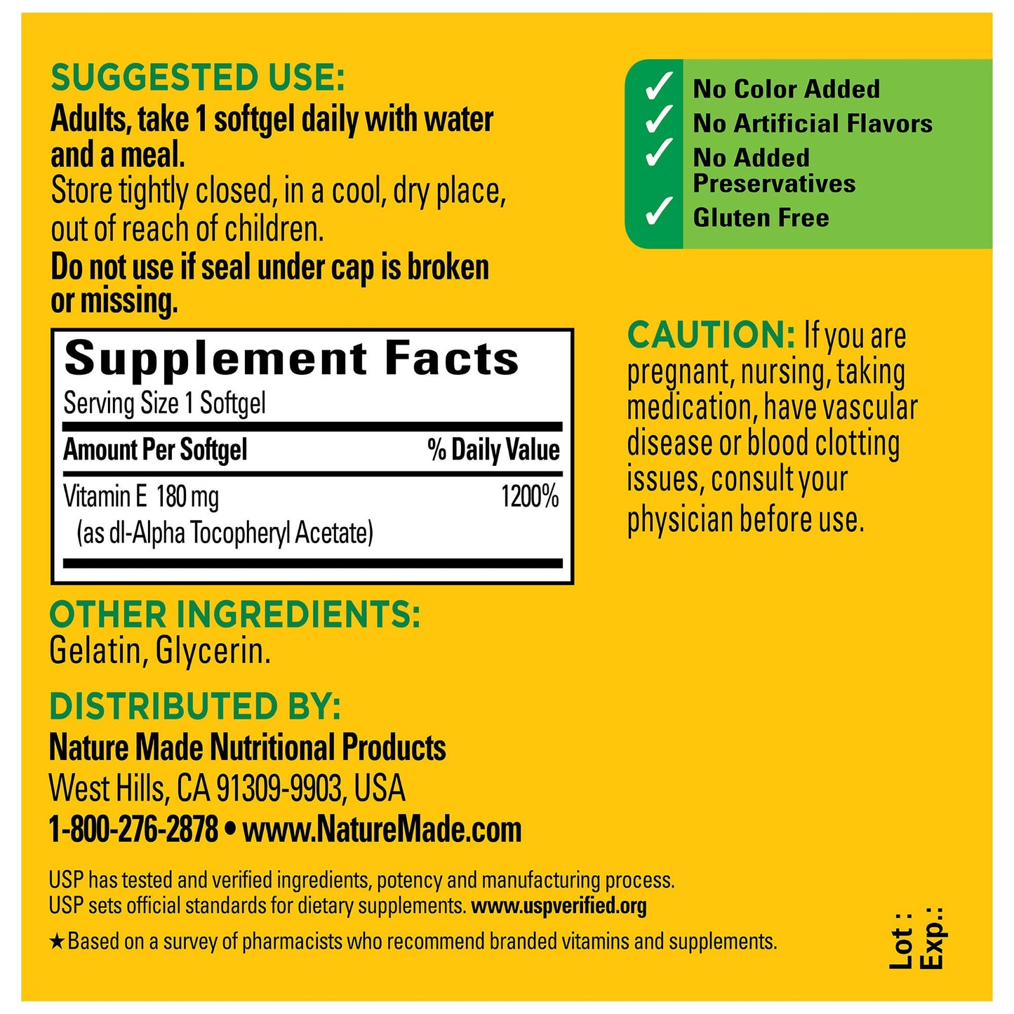 Nature Made Vitamin E 180 mg (400 IU) dl-Alpha, Dietary Supplement for Antioxidant Support, 300 Softgels, 300 Day Supply - Nirvana Guru