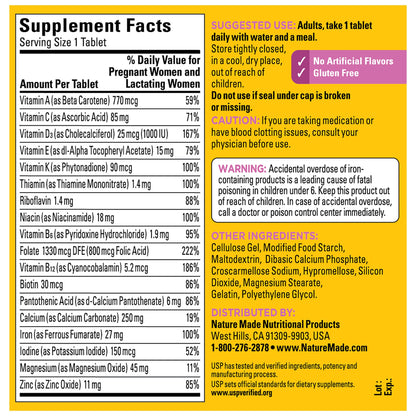 Nature Made Prenatal Multivitamin with Folic Acid, Prenatal Vitamin and Mineral Supplement for Daily Nutritional Support, 250 Tablets, 250 Day Supply - Nirvana Guru