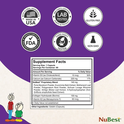 NuBest Tall 10+ Premium Bone Strength Formula, Enhanced Immunity and Overall Health for Age 10+ with Calcium, Vitamin D3, Vitamin K2, and Multivitamins | 60 Capsules | 1 Month Supply Nirvana Guru