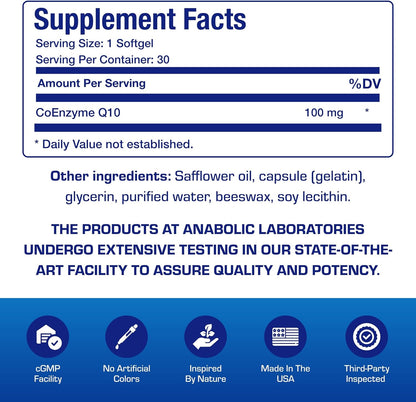 High Absorption CoQ10 100mg Softgels - Clinical Formula Coenzyme Q10 100mg for Skin Heart Energy Antioxidant and Brain Support - Easy to Swallow - Made in The USA in cGMP Facilities - 30 Servings Nirvana Guru