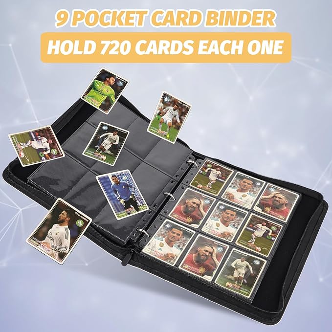 9 Pocket Card Binder, Premium Zip Trading Card Binder, 720 Double Sided Pocket PU Collection Binder, Collector Album, Card Folder for MTG, TCG, Sports Cards, (Black) nirvanaguru
