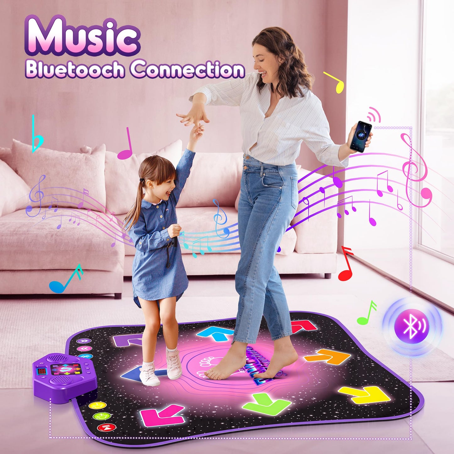 Flooyes Dance Mat Toys for 3-12 Year Old Kids, Electronic Dance Pad with Light-up 6-Button Wireless Bluetooth, Music Dance with 5 Game Modes, Birthday Toys Gifts for 3 4 5 6 7 8 9 10+ Year Old Girls Nirvana Guru
