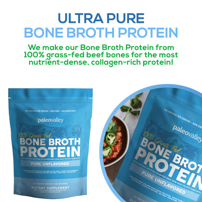 Paleovalley 100% Grass Fed Beef Bone Broth Protein Powder - Rich in Collagen Peptides for Hair, Skin, Gut Health, Bone and Joint Support - 28 Servings, 15g Protein Per Serving - No Gluten or GMOs - Nirvana Guru