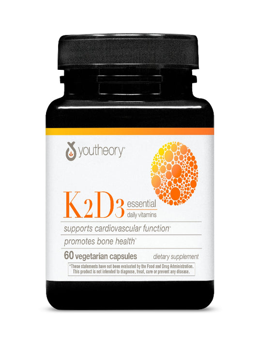 Youtheory K2D3 - Bone & Heart Health Support* - Combines Vitamin D3 & Vitamin K2 - Dairy, Soy & Gluten Free - 60 Vegetarian Capsules - Nirvana Guru