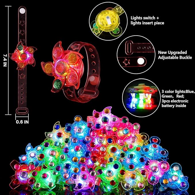 SCIONE 24 Pack LED Light Up Fidget Spinner Bracelets, Glow in The Dark Party Favors for Kids 4-8 8-12, Treasure Box Toys, Birthday Gifts, Carnival Prizes, Halloween Goodie Bags Stuffers for Kids nirvanaguru