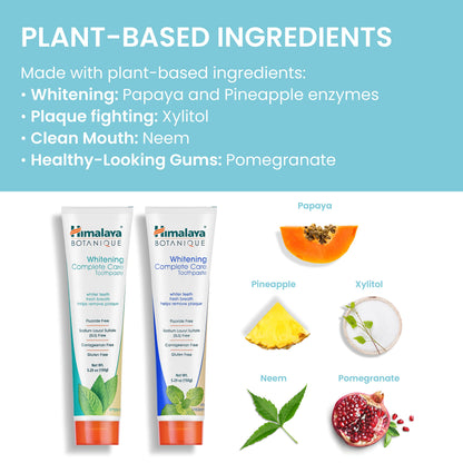 Himalaya Botanique Whitening Complete Care Toothpaste, Teeth Whitening, Fights Plaque, Fluoride Free, No Artificial Flavors, SLS Free, Cruelty Free, Foaming, Simply Mint Flavor, 5.29 Oz, 2 Pack - Nirvana Guru