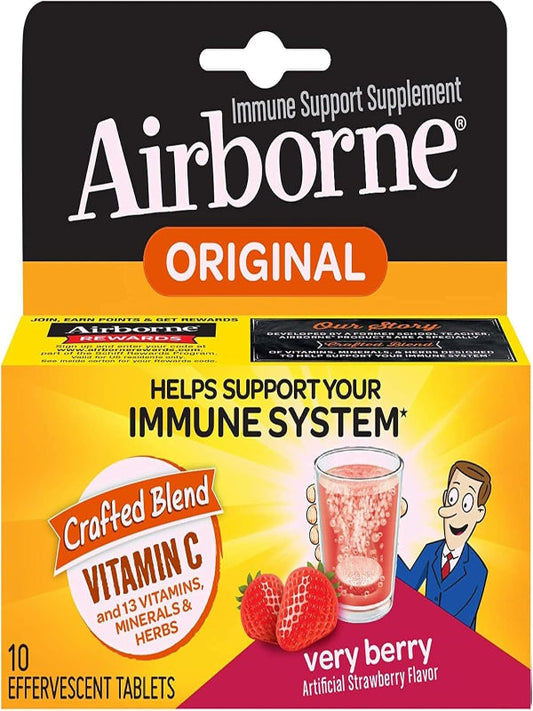 Airborne Very Berry Effervescent Tablets, 10 count - 1000mg of Vitamin C - Immune Support Supplement Nirvana Guru