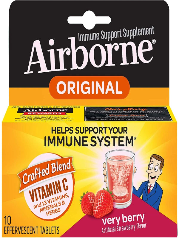 Airborne Very Berry Effervescent Tablets, 10 Count - 1000mg of Vitamin C - Immune Support Supplement (Packaging May Vary) (Pack of 3) Nirvana Guru