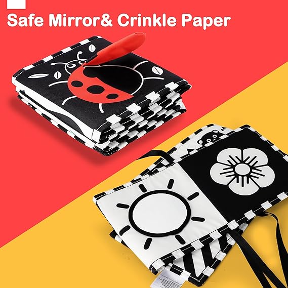 URMYWO Black and White Baby Toys, Tummy Time High Contrast Newborn Toys 0-3 Months, Soft Baby Book, Visual Stimulation Montessori Sensory Infant Toys 0-6-12 Months, Shower Gift for Boys Girls nirvanaguru