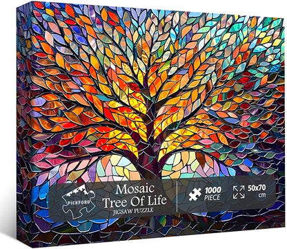 PICKFORU Stained Glass Puzzle Tree of Life Puzzles for Adults 1000 Pieces, Impossible Hard Difficult Challenging Puzzles for Adults, Colorful Mosaic Tree of Life Jigsaw Puzzle 1000 Pieces nirvanaguru