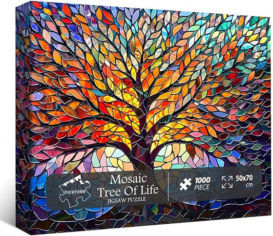 PICKFORU Stained Glass Puzzle Tree of Life Puzzles for Adults 1000 Pieces, Impossible Hard Difficult Challenging Puzzles for Adults, Colorful Mosaic Tree of Life Jigsaw Puzzle 1000 Pieces nirvanaguru