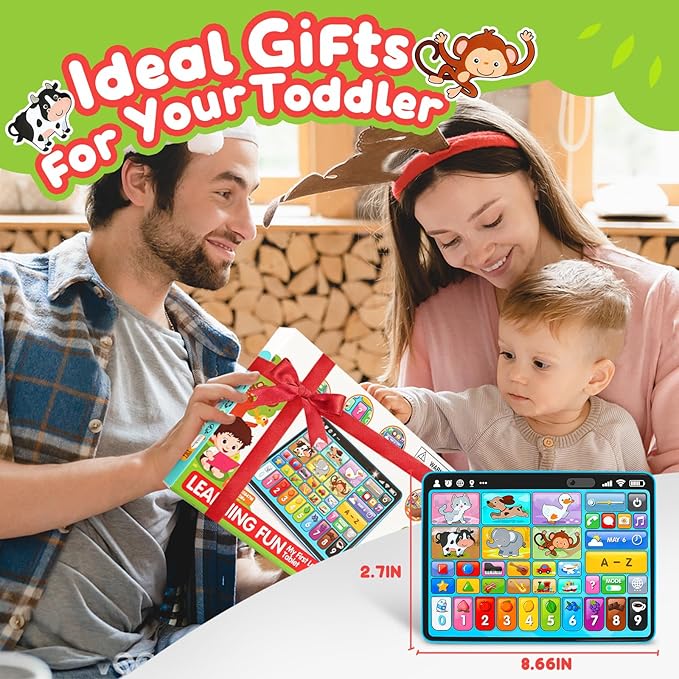 Trilingual Learning Toy Tablet with Music & Sound, Montessori Speech Musical Therapy Toys, Gifts for Boy, Girl, Baby, Toddler, for Age 1, 2, 3 Year Old (12-18 Months) nirvanaguru