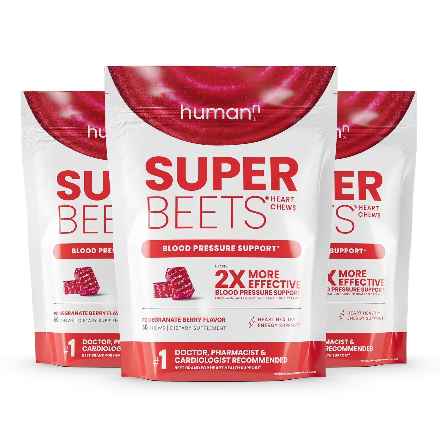 HumanN SuperBeets Heart Chews, Nitric Oxide and Blood Pressure Support, Grape Seed Extract & Non-GMO Beet Root Powder Energy, Pomegranate Berry Flavor, 120 Count - Nirvana Guru