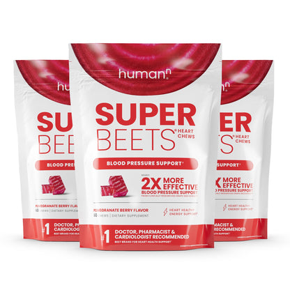 HumanN SuperBeets Heart Chews, Nitric Oxide and Blood Pressure Support, Grape Seed Extract & Non-GMO Beet Root Powder Energy, Pomegranate Berry Flavor, 120 Count - Nirvana Guru