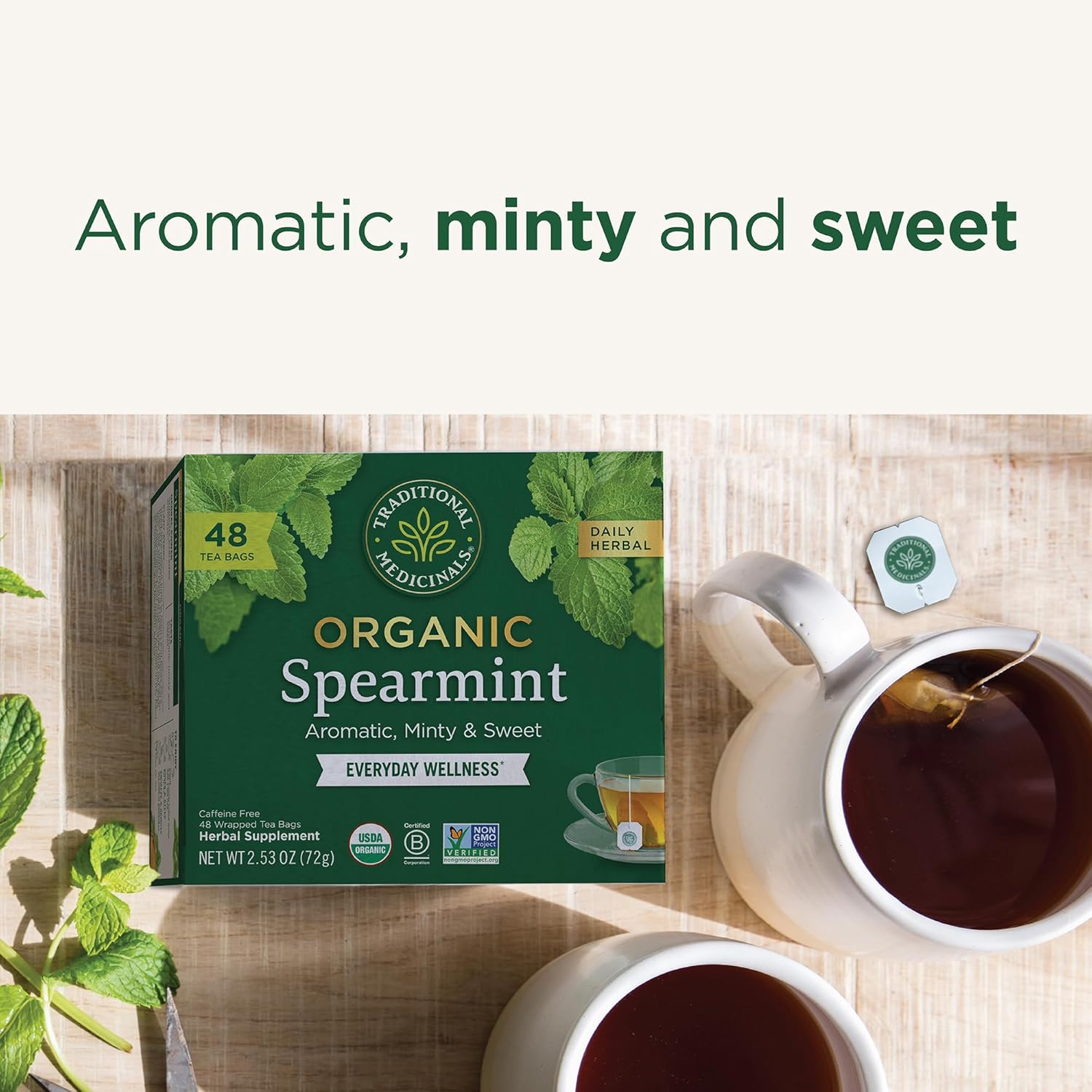 Traditional Medicinals Tea, Organic Spearmint, Supports Everyday Wellness, Healthy & Refreshing - 48 Tea Bags - Nirvana Guru
