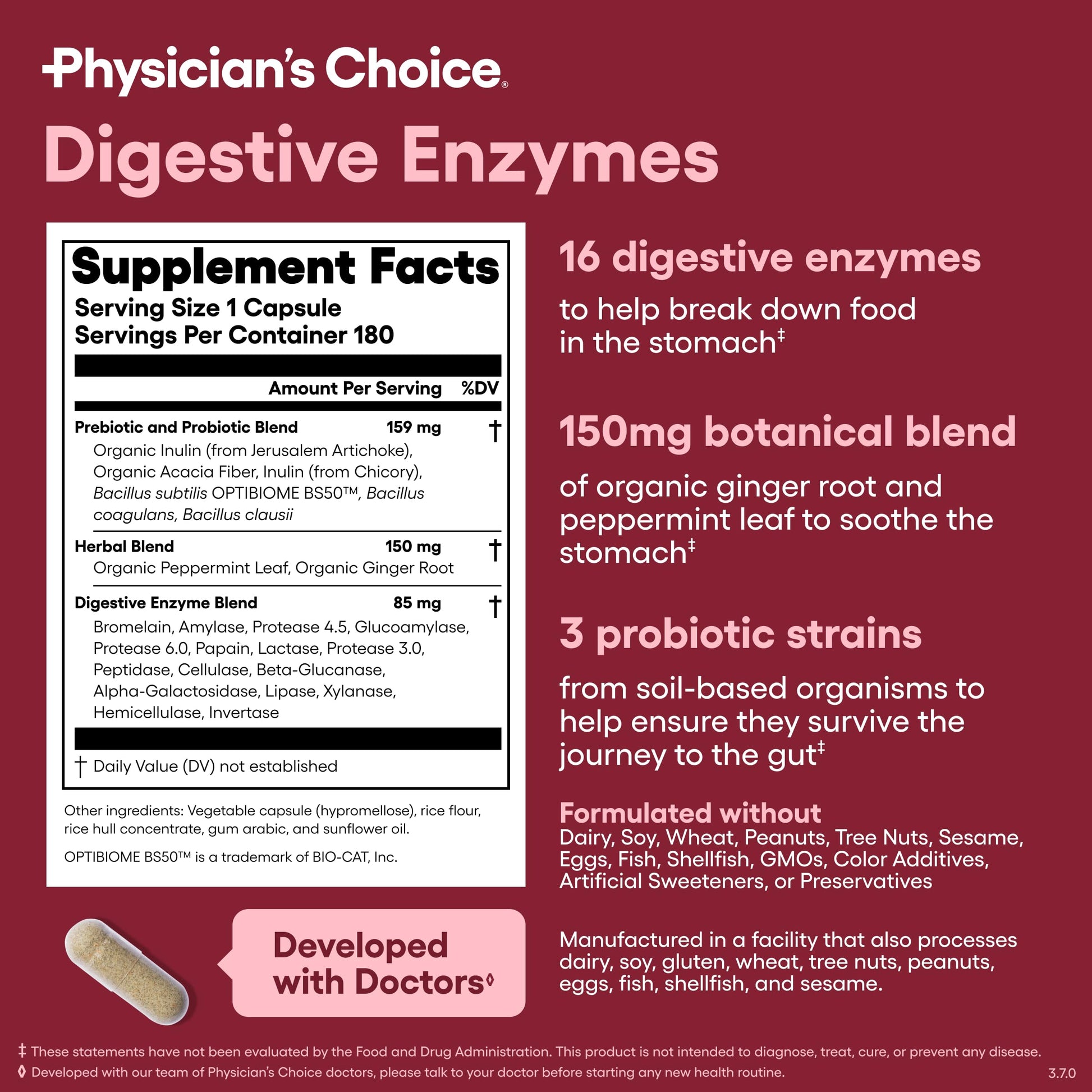 Physician's CHOICE Digestive Enzymes - Multi Enzymes, Organic Prebiotics & Probiotics for Digestive Health & Gut Health - Meal Time Discomfort Relief & Bloating - Dual Action Approach - 60 CT Nirvana Guru