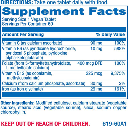 Slow Release Iron Supplement with Vitamin C - High Absorption Gentle Iron with Vitamin C for Women with Methyl B Complex for Maximum Benefits - Stomach Friendly Vegan & Made in The USA - 60 Servings Nirvana Guru