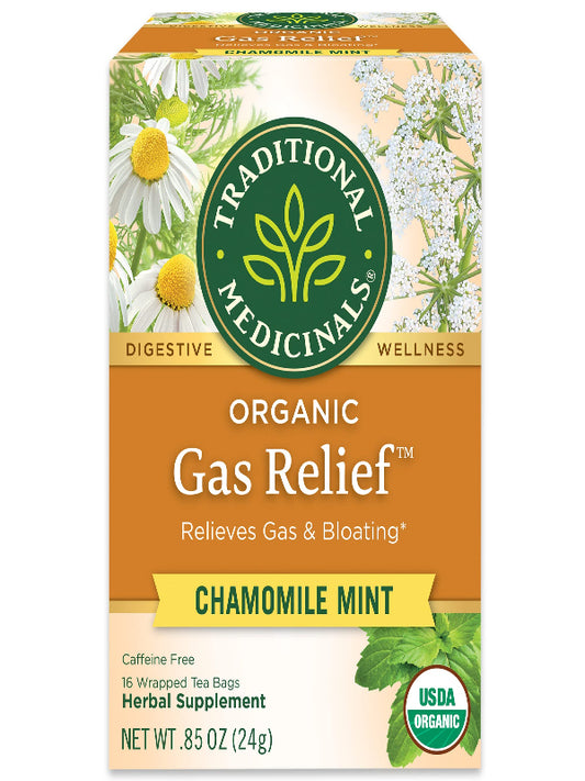 Traditional Medicinals Tea, Organic Gas Relief, Relieves Gas & Bloating, Chamomile Mint, 16 Tea Bags - Nirvana Guru