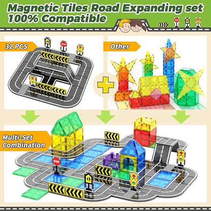 Magnetic Tiles Road Expansion Set, STEM Magnetic Building Blocks for Kids Ages 3-5 4-8 5-7, Preschool Learning Sensory Kids Toys for Toddler Birthday Nirvana Guru