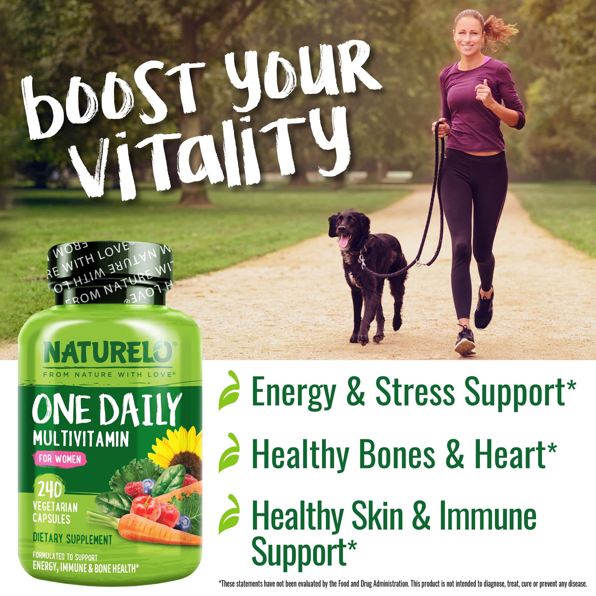 NATURELO One Daily Multivitamin for Women - Energy Support - Whole Food Supplement to Nourish Hair, Skin, Nails - Non-GMO - No Soy - Gluten Free - 120 Capsules - 4 Month Supply - Nirvana Guru