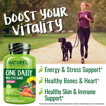 NATURELO One Daily Multivitamin for Women - Energy Support - Whole Food Supplement to Nourish Hair, Skin, Nails - Non-GMO - No Soy - Gluten Free - 120 Capsules - 4 Month Supply - Nirvana Guru