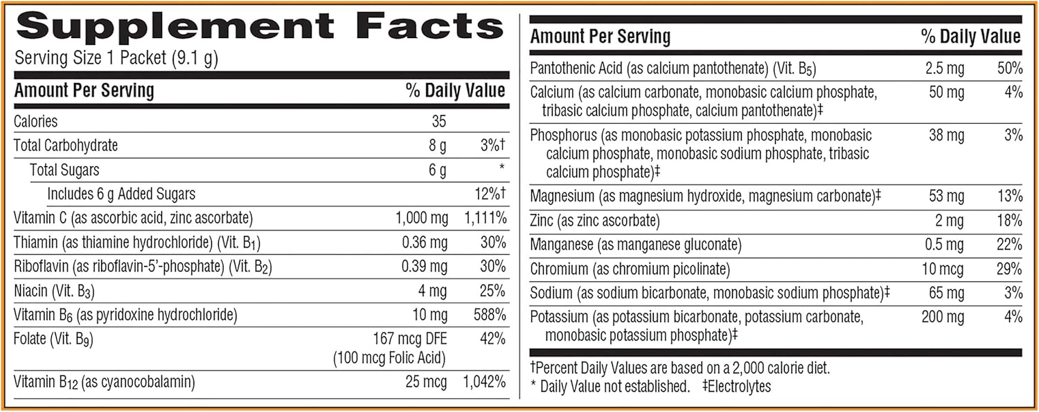 Emergen-C 1000mg Vitamin C Powder for Daily Immune Support Caffeine Free Vitamin C Supplements with Zinc and Manganese, B Vitamins and Electrolytes, Super Orange Flavor - 30 Count Nirvana Guru