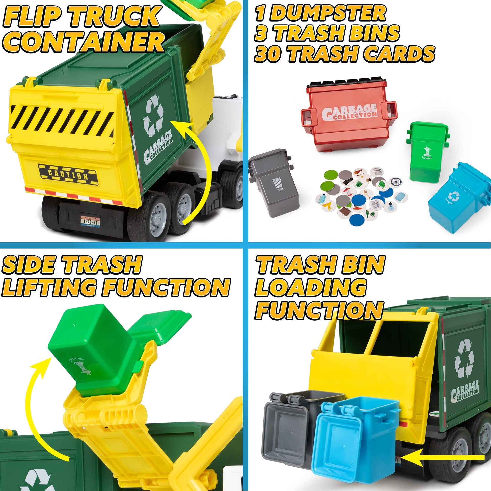 JOYIN Large Friction Powered Garbage Truck Toy Set, Includes Dumpster, Trash Bins, and Learning Cards for Kids, Boy Toys Birthday Gift for Boys Girls Kids Toddler Nirvana Guru