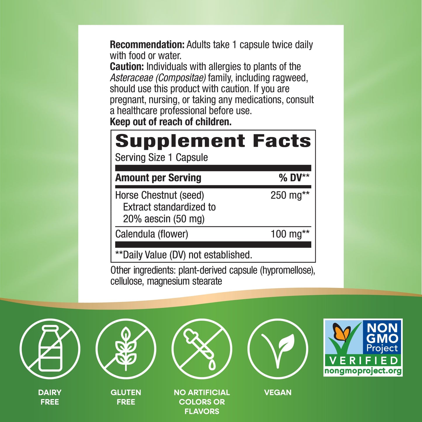 Nature's Way Standardized Horse Chestnut, Premium Extract, Promotes Healthy Leg Veins*, 250 mg per Serving, Vegan, 90 Capsules - Nirvana Guru