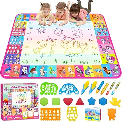 Aqua Water Doodle Mat - Kids Drawing Mat Toddlers Educational Toys for Age 3 4 5 6 7 8 Year Old Boys Girls Gifts - Neon Color Mat Doodle Board Writing Drawing Toys Holiday Christmas Birthday Gifts nirvanaguru