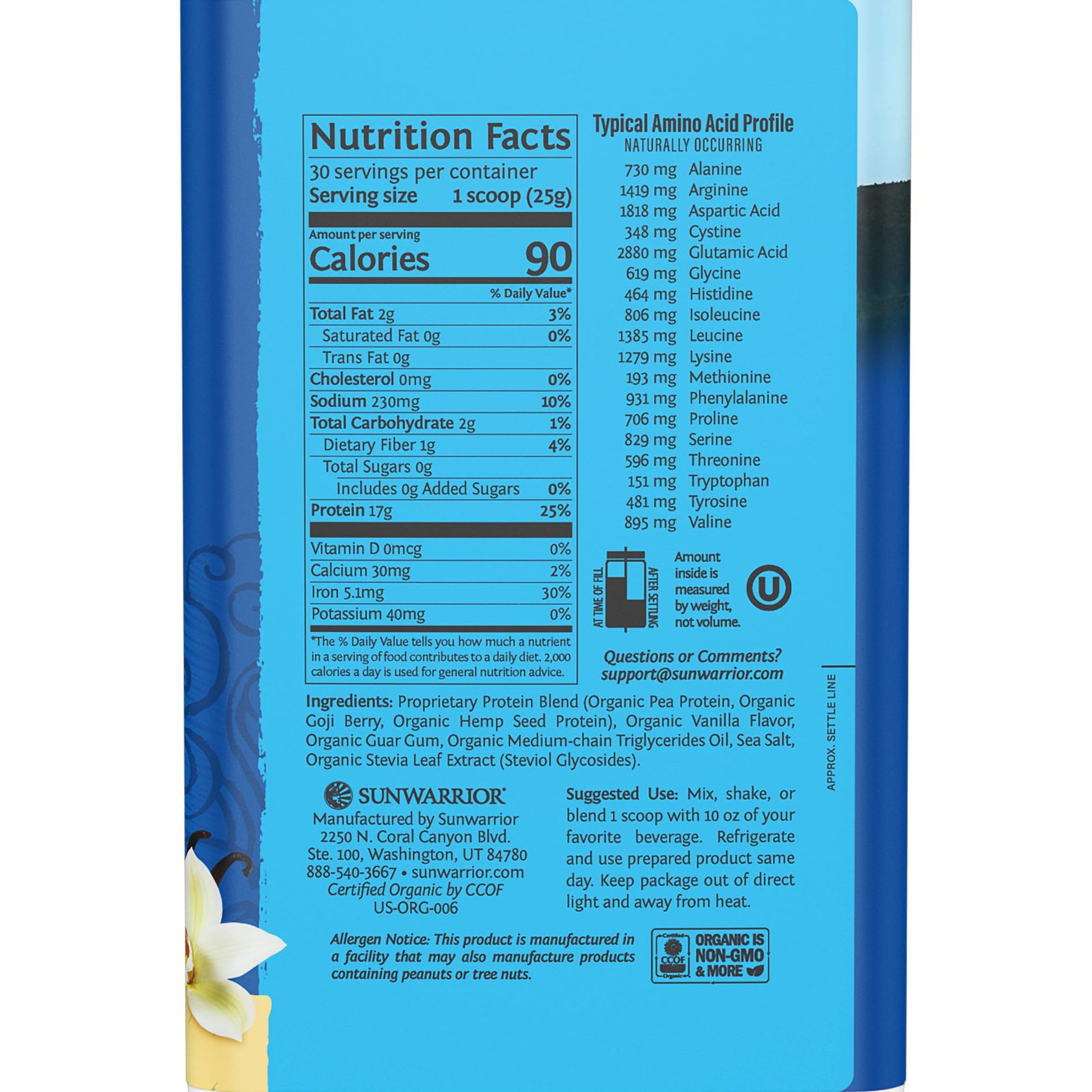 Organic Plant Based Protein Powder | Vegan Organic Protein Powder Vanilla Flavored with BCAA Amino Acids & Hemp Seed Pea Blend | Non-GMO Soy Dairy Filler & Gluten Free (Vanilla, 32 Servings) - Nirvana Guru
